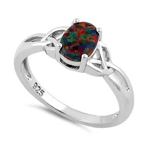 Host Pick!🎉 Sterling Silver Black/Dark Red Lab Opal Celtic Knot Ring